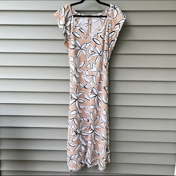 Loft Midi Dress Linen Blend Fluttery Sleeves Floral Women's Size 8 - Picture 1 of 16